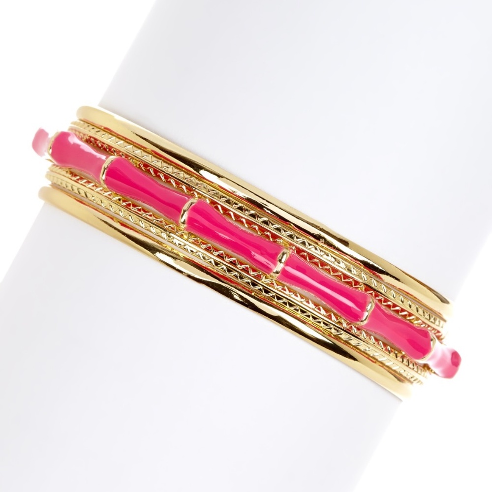 Pink Bamboo and Gold 5 Bangle Set -J038 J043